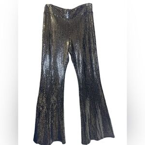 Young At Heart Women's Sequin Silver Flare Leg Pants Size Medium NWT